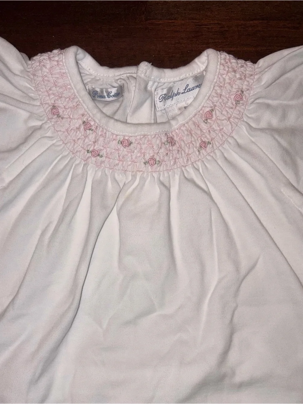 Ralph Lauren smocked and embroidered Ruffled Butt Romper sz 9 mo EUC